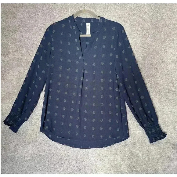 Women's Blue Polkadot BohoTunic Blouse V-Neck - Medium‎ - Picture 2 of 7